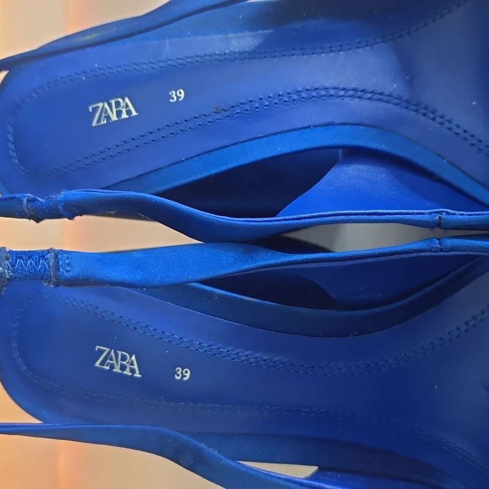 Zara Women's Vibrant Blue Pointed Slingback Block Heels Size 8.5 / 39 - Picture 7 of 8